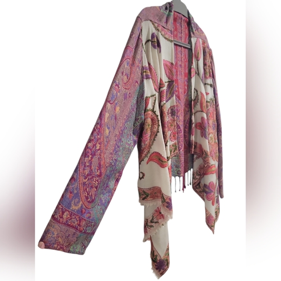 anu By natural  Embroidered Paisley Floral Wool Blend Shawl Jacket Size L/XL - Picture 2 of 16